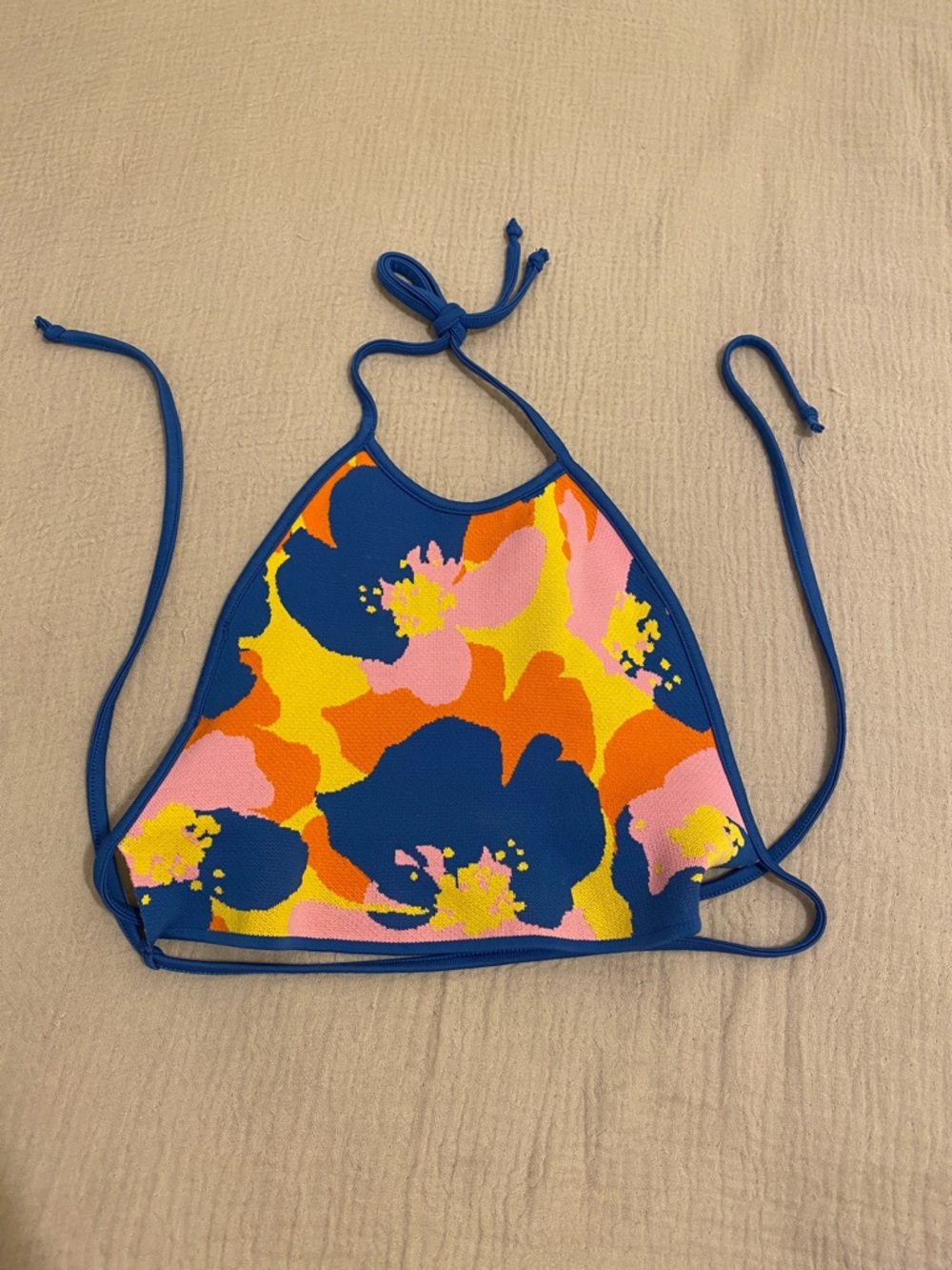 Zara Vibrant Floral Halter Bikini Top - Blue, Pink, Orange, Yellow. Size M